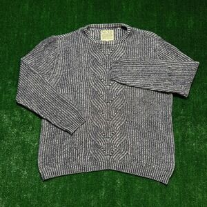 Jack Wills Sweater Chevron Eyelet Knit Crew Neck Navy Blue White Medium